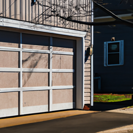 Residential garage door in Cranford, NJ with steel wood-grain finish on a suburban home, driveway visible