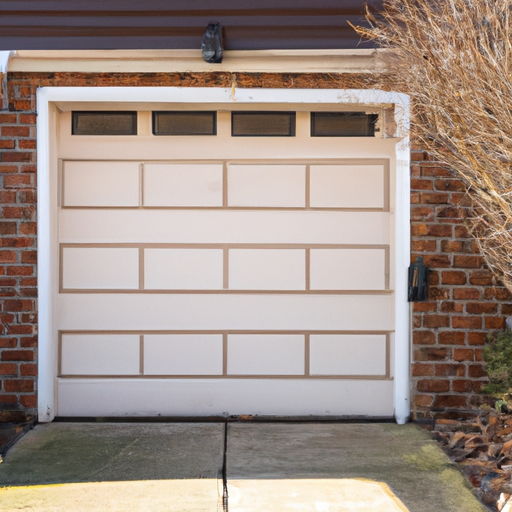 Residential white paneled garage door on a Cranford, NJ home, driveway and trim visible, no people.