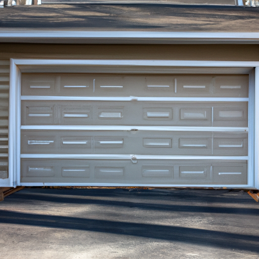 Closed insulated steel garage door with weatherstripping and visible seals on a suburban Cranford, NJ home, daytime, no people.