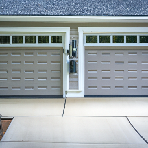 Suburban Cranford home with a modern sectional garage door and visible smart hub mounted near the opener, no people.