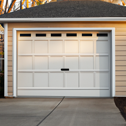 Suburban Cranford home with modern insulated garage door at golden hour, door and seal visible.