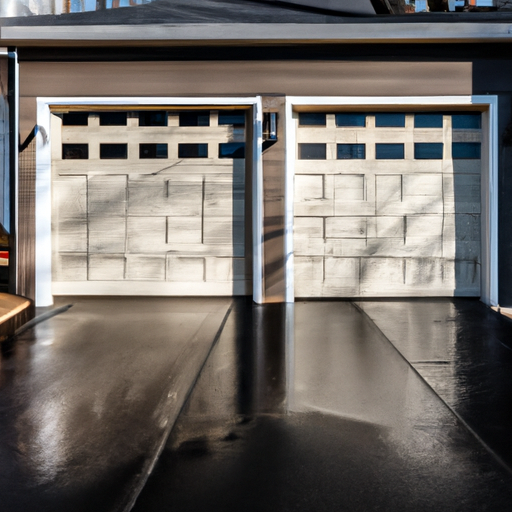 Residential sectional garage door on a Cranford, NJ home with visible panels and hardware, wet pavement, no people.
