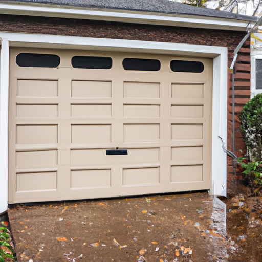 Suburban Cranford home exterior with garage door visible, showing weatherstripping and threshold on an overcast day.