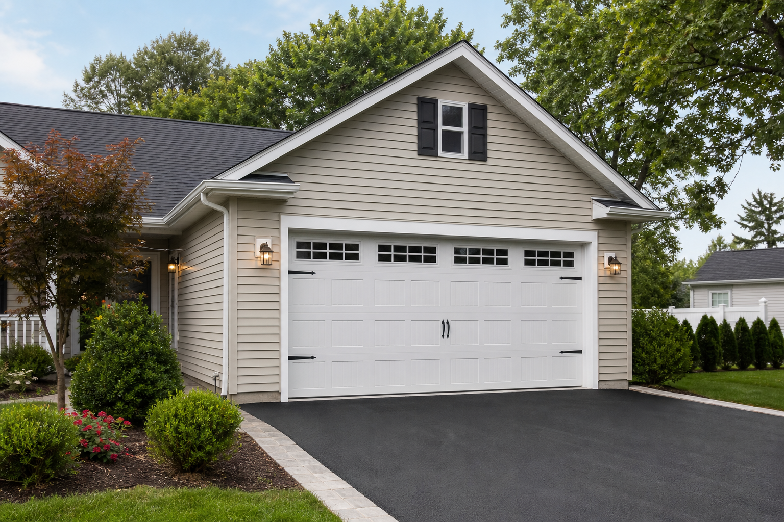 Suburban home exterior in Cranford with a visible modern garage door
